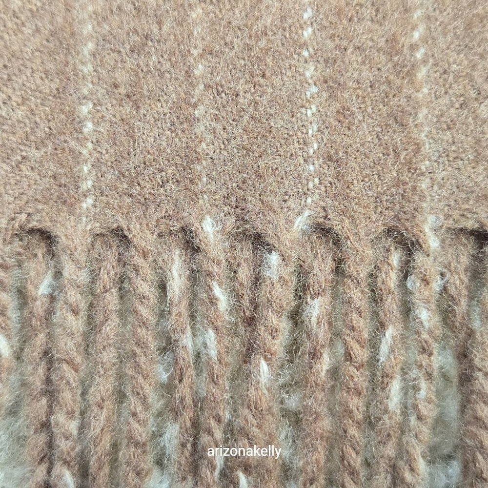 NWT Alfredo Pria Wool Scarf *TINY HOLE* Tan Pinstripe Biella Italy - Picture 7 of 12